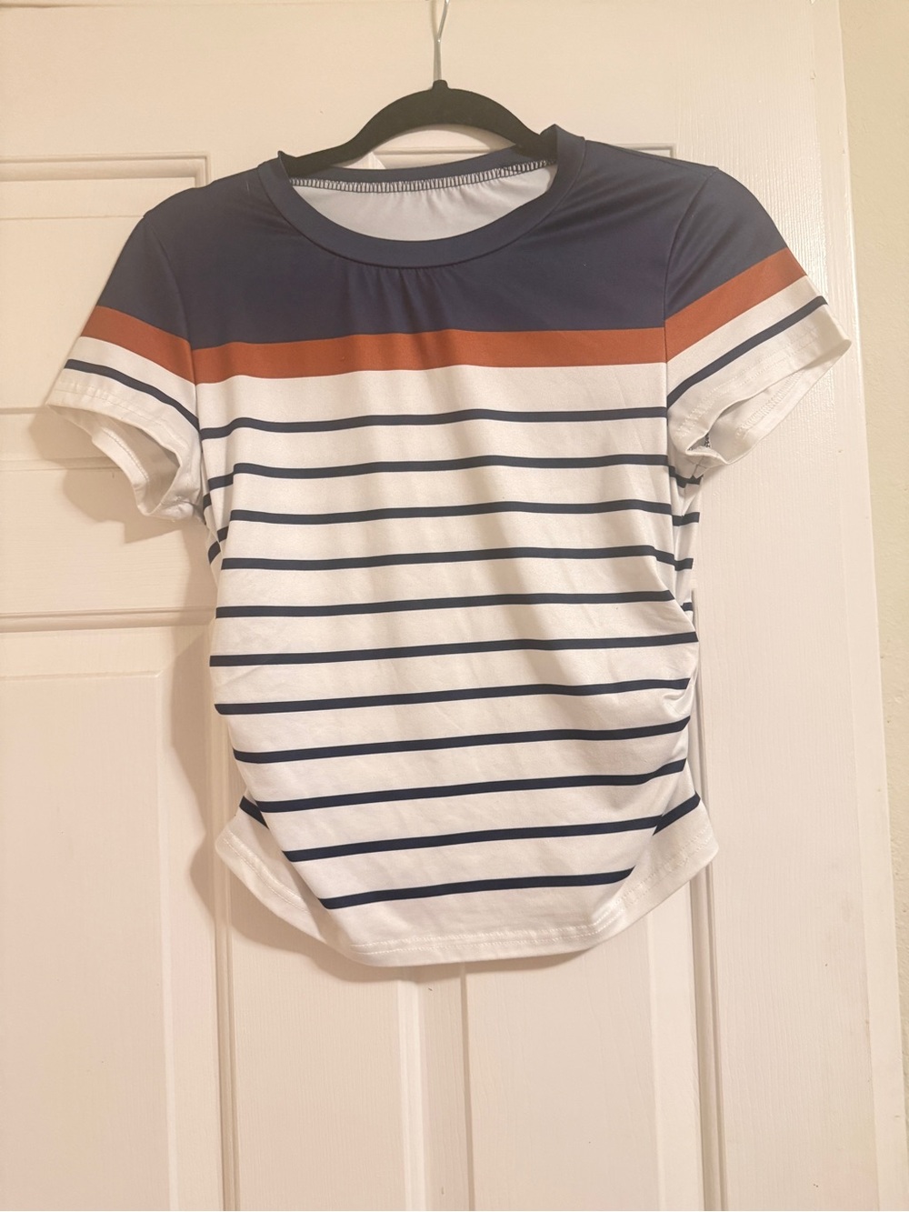 Striped Short-Sleeve Tee in Navy, White & Rust